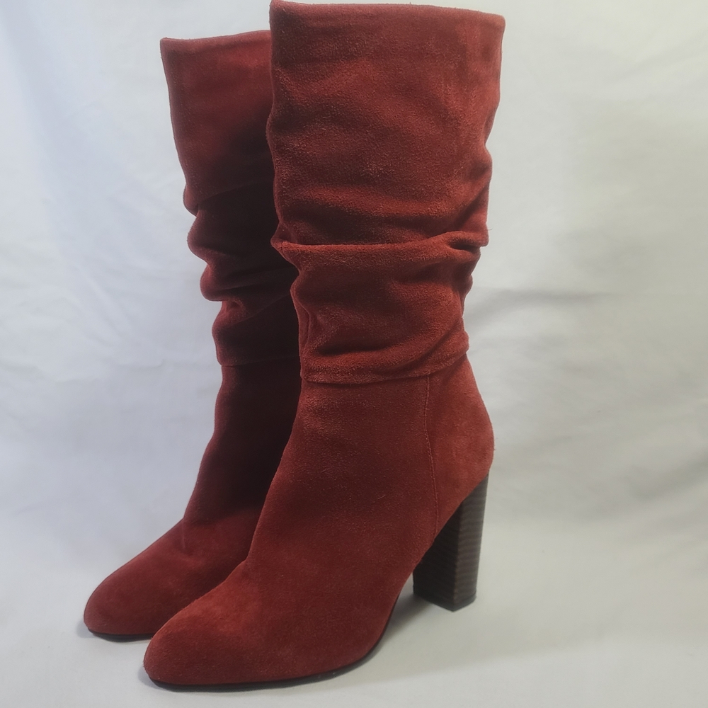 Andre Women’s Red Leather Suede Block Heel Boots Size 7.5 (38 Euro) - Picture 2 of 15